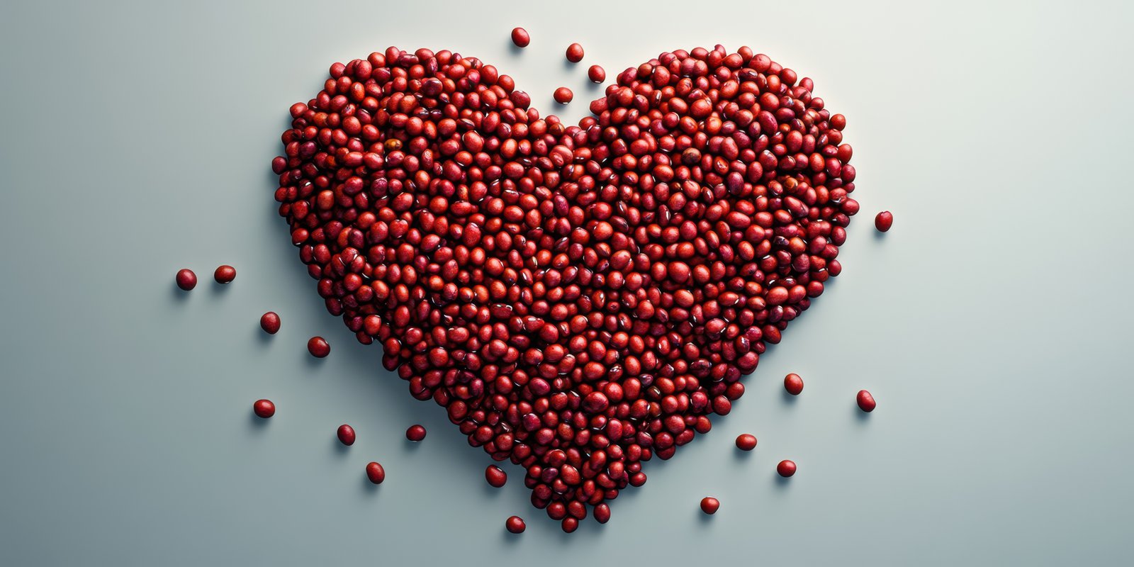 Creative arrangement of red beans forming a heart shape on a light surface for decoration or culinary use